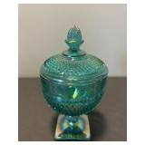 Fenton Glass Petrol Green Iridescent Candy Dish