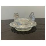 Mosser Glass Crystal Iridescent Hen on Nest