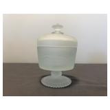 Mid Century Frosted Glass Pedestal Compote