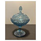Fenton Lily of the Valley Blue Iridescent Compote