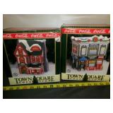 2pc Coca Cola Town Square Lighted Village Building