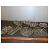 7pc Vintage Glass Relish Trays & Butter Dish