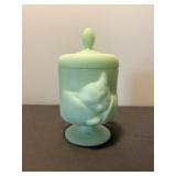 Fenton Art Glass Chessie Cat Lidded Candy Jar