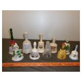 10pc Glass, Porcelain & Ceramic Souvenir Bells