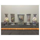 5pc White Floral Pottery Vases