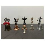 6pc Copper, Pewter, Silver Plate Souvenir Bells