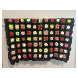 Vintage Crochet Granny Square Raised Floral Throw