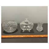 3pc Lead Crystal - Candy Dish, Bud Vase, Bowl