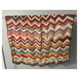Vintage Crocheted Chevron Stripe Woven Throw