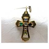 14k Gold & Gem Stones 1" Cross Pendant