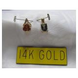 2pc 14k Gold & Natural Stone Pendants