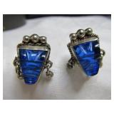 Vintage Mexico Sterling Silver Cobalt Blue Earring
