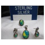 4pc Set Sterling Silver & Blue Marbled Jewelry Set