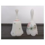 2pc Fenton Artist Signed Hand Painted Glass Bells