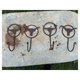 4pc Wrought Metal Texas Longhorn 10" Wall Hooks