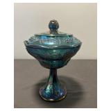 Indiana Glass Iridescent Blue Carnival Compote