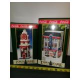 2pc Coca Cola Town Square Lighted Xmas Village
