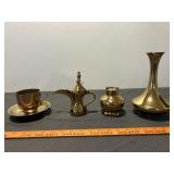 4pc Vintage Brass Ware - Ginger Jar, Oil Pitcher