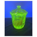 Fenton 100th Year Vaseline Glass Signed Jar