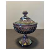 Fenton Purple Iridescent Amethyst Glass Compote