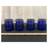 Vintage Blue Cobalt Glass Jar Canister 4pc Set