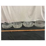 4pc Vintage Cut Crystal & Press Glass Serving Bows