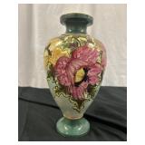 Antique Hand Painted Peony Ceramic 12" Vase