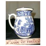 Vintage English Blue Willow Cream Pitcher w/ Lid