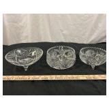 3pc Vintage Bohemian Cut Lead Crystal Bowls