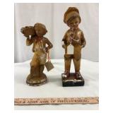 2pc Mid Century Solid Plaster Hand Painted Figures