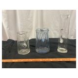 3pc Glass Pitchers - Art Glass, Etched, Blue Glass