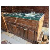 Vintage Tile Top Wood Cabinet with Porcelain Sink