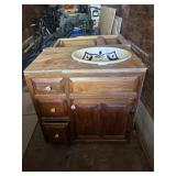 2 Oak Vanity Cabinets w/ Vintage Porcelain Sink