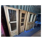 3pc Light Wood & Glass Display Storage Cabinets