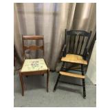 Vintage Hitchcock Style High Chair & Side Chair