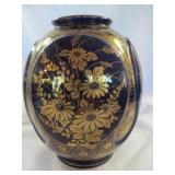 Vintage Japan Cobalt & Gold Floral Pottery Vase