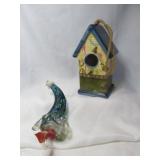 2pc Glass Hummingbird Feeder & Ceramic Birdhouse