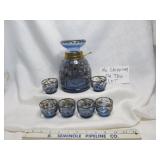 Antique Venetian Blue Art Glass Decanter Set