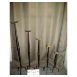 5pc Set Blacksmith Forged Iron Floor Pillar Candle