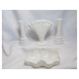 4pc Vintage Hobnail Milk Glass - Fenton, Coal Port