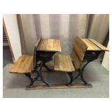 Antique Cast Iron & Wood Double Student