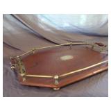 1910 Silver Inlaid Wood & Brass Serving Tray