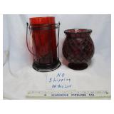2pc Red Flash Glass & Red Mosaic Candle Holders