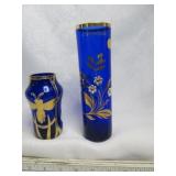 Bristol Blue Glass & Gold Vintage Vases