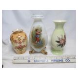 3pc Vintage Vases - Opaline Milk Glass, Porcelain