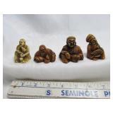 Antique Scrimshaw & Netsuke Style Resin Figures
