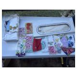 Ostrich Quill Pen Set & Vintage Embroidered Linens