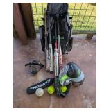 Softball & Baseball Equipment In Rolling Gear Bag
