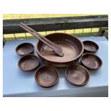 Teak Wood 9pc Salad Set - Appears Unused