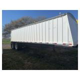 2001 Home 28 ft hopper bottom grain trailer, tandem axle duals, 295/75R22.5 tires, VIN #KS122333, rollover tarp